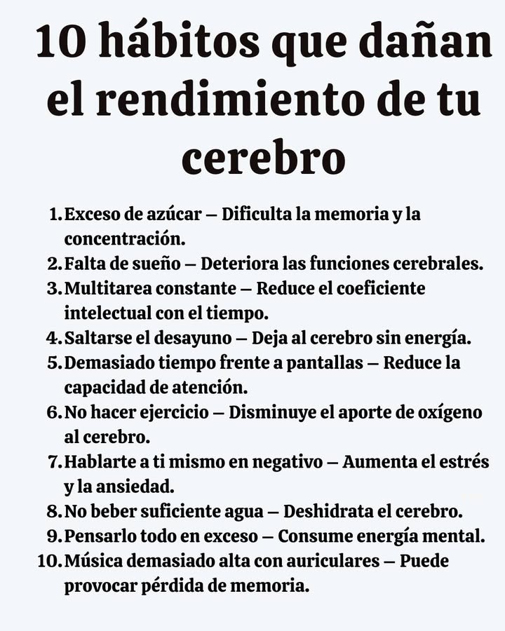 10 hábitos que dañan el rendimiento de tu cerebro
