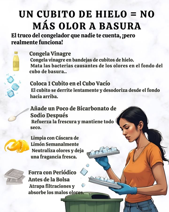 UN CUBITO DE HIELO = NO MÁS OLOR A BASURA