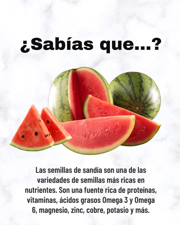 Semillas de sandía: un tesoro nutricional 
Las semillas de sandía destacan como una de las variedades más ricas en nutrientes. Aportan proteínas de calidad, vitaminas esenciales, ácidos grasos Omega 3 y Omega 6, además de minerales como magnesio, zinc, cobre y potasio, entre otros.