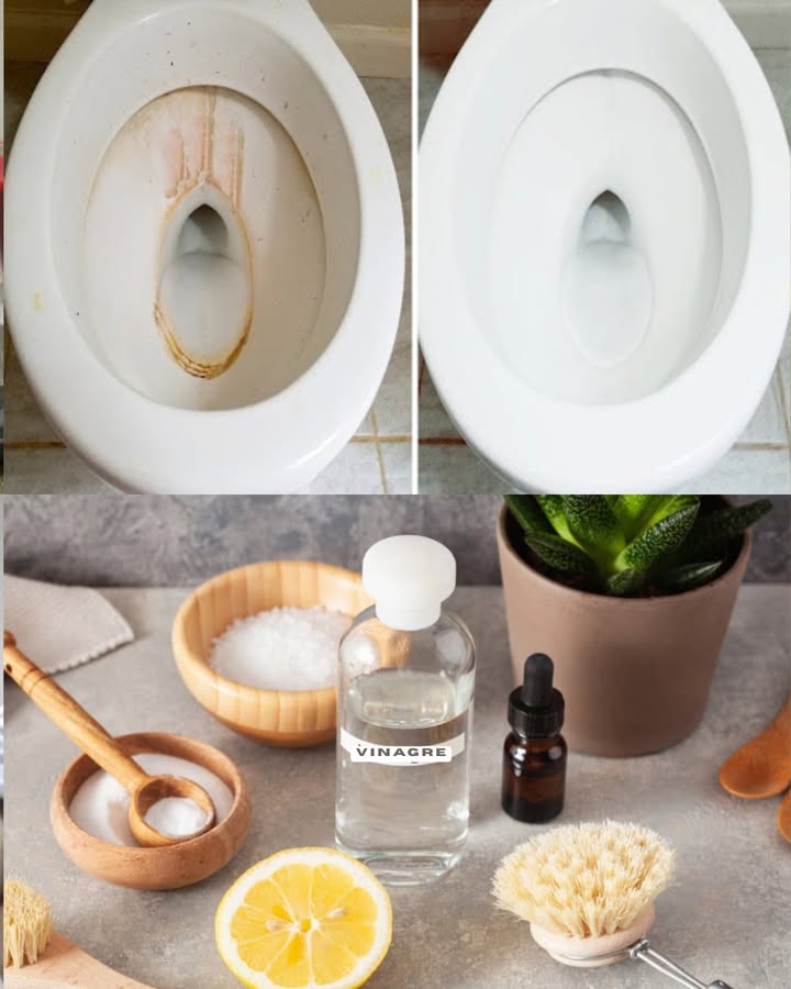 Limpieza del inodoro: Cómo preparar un limpiador que elimine la cal y lo deje brillante
Ingredientes:
-2 tazas de vinagre blanco
-1 taza de bicarbonato de sodio
– taza de jugo de limón
-10 gotas de aceite esencial opcional: lavanda, eucalipto o árbol de té
Preparación del limpiador:
-Mezcla en un bol el vinagre blanco, el jugo de limón y el aceite esencial si lo usas. Remueve bien.
Aplicación en el inodoro:
-Espolvorea el bicarbonato de sodio dentro del inodoro, cubriendo bien las zonas manchadas y el borde interior.
Reacción de limpieza:
-Vierte lentamente la mezcla líquida sobre el bicarbonato en el inodoro. Se formará una efervescencia que ayudará a desincrustar la cal.
-Deja actuar durante 15-20 minutos.
Cepillado:
-Con un cepillo para WC, frota bien todo el interior del inodoro, enfocándote en las manchas más resistentes.
Enjuague final:
-Tira de la cadena para enjuagar completamente. El inodoro quedará limpio, brillante y sin restos de cal.
Mantenimiento:
-Repite este proceso cada dos semanas o según la dureza del agua de tu zona.
Ventajas:
 Ecológico: sin químicos agresivos
 Económico: ingredientes caseros
 Aroma fresco si usas aceites esenciales
