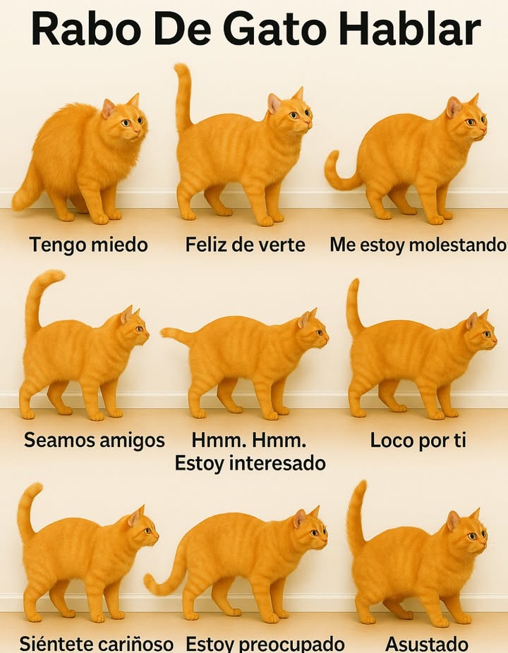 Rabo de gato: el lenguaje silencioso de los felinos 

El movimiento de la cola de un gato revela mucho sobre su estado emocional:
 Erguida y relajada: expresa alegría y confianza.
 Esponjada y arqueada: indica miedo o amenaza.
 En forma de látigo o golpeando el suelo: muestra irritación o molestia.
 Curvada en la punta: refleja cariño y disposición amistosa.
 Alta con vibración: es una señal de entusiasmo y afecto.

Observar la cola de tu gato es una forma sencilla de entender lo que siente y fortalecer el vínculo con él.