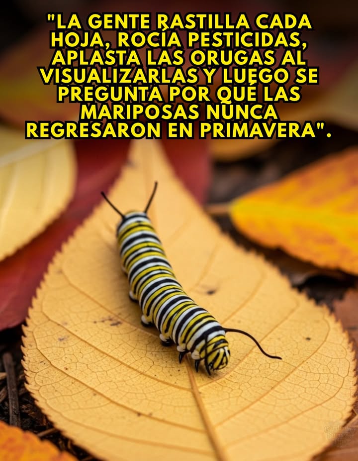 Las orugas son el primer eslabón de la metamorfosis de las mariposas. Cada hoja caída es un refugio, cada rincón del jardín es un santuario de vida en espera. Al eliminar hojas, aplicar pesticidas y eliminar orugas, rompemos el ciclo natural que sostiene a estos polinizadores. 曆 Conservar hojas secas, evitar químicos y respetar a las orugas es proteger el regreso de las mariposas en primavera y mantener vivo el equilibrio del ecosistema.