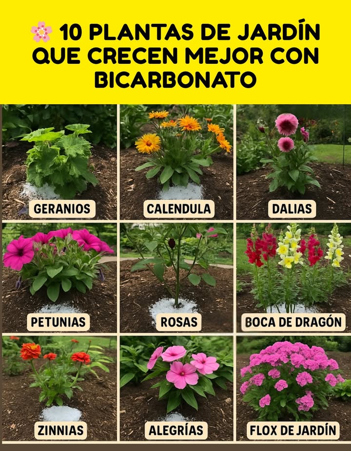 El bicarbonato de sodio es un gran aliado para muchas plantas de flor. Además de ayudar a mantener el suelo saludable, potencia la vitalidad de las plantas y favorece una floración más abundante.

Estas son 11 flores que disfrutan de sus beneficios:
 Geranios
 Caléndula
 Dalias
 Petunias
 Rosas
 Boca de dragón
 Zinnias
 Alegrías
 Flox de jardín

Un recurso natural y sencillo que transforma el jardín en un espectáculo lleno de color y vida. 

#BicarbonatoDeSodio #Naturaleza #VerdeVida