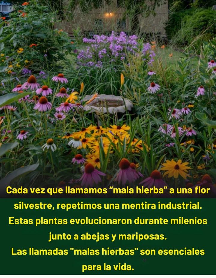 Al cortar, fumigar o arrancarlas, apagamos el canto de las aves, dejamos sin alimento a las abejas y debilitamos a las mariposas.
 Diente de león  néctar temprano para las abejas en primavera 
 Algodoncillo  planta vital para las orugas de la monarca 曆
 Vara de oro  néctar de fin de temporada para mariposas migratorias y abejas nativas 
 Trébol  alimento para polinizadores y enriquecedor del suelo 
 Cardo  semillas esenciales para los jilgueros y néctar para mariposas 
 Ásteres  flores otoñales que alimentan a monarcas migratorias y abejas nativas 

 Deja crecer las flores silvestres: no son malas hierbas, son los hilos que sostienen la vida