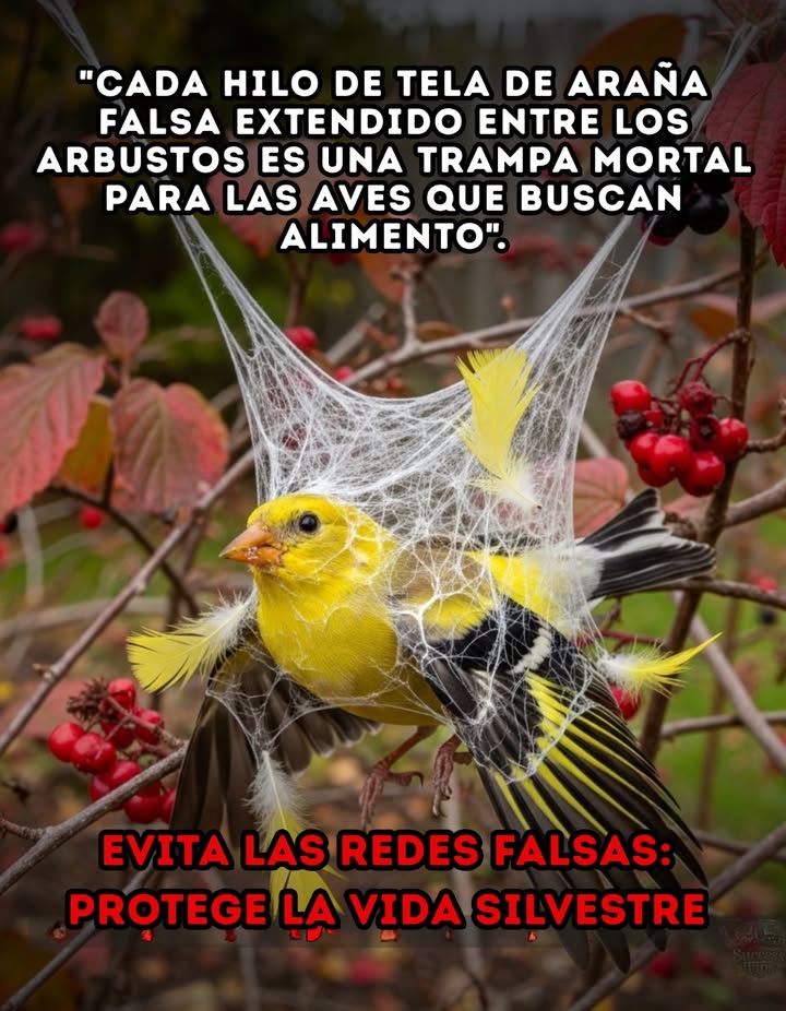 Durante el otoño, muchas personas decoran sus jardines con telarañas artificiales para dar un aire tenebroso. Sin embargo, estos adornos representan un grave peligro para la fauna silvestre.

Cada hebra de estas redes falsas actúa como una trampa mortal para aves y pequeños animales que buscan alimento entre los arbustos. Pájaros, mariposas y abejas pueden quedar atrapados, incapaces de liberarse, poniendo en riesgo no solo sus vidas sino también el equilibrio natural de nuestros ecosistemas.

 Optar por decoraciones naturales y seguras, como calabazas, ramas secas, hojas otoñales o farolillos de papel, mantiene la magia de la temporada sin causar daño a la vida silvestre.

Proteger la naturaleza comienza con pequeños gestos: evitar el uso de telarañas sintéticas es uno de ellos.