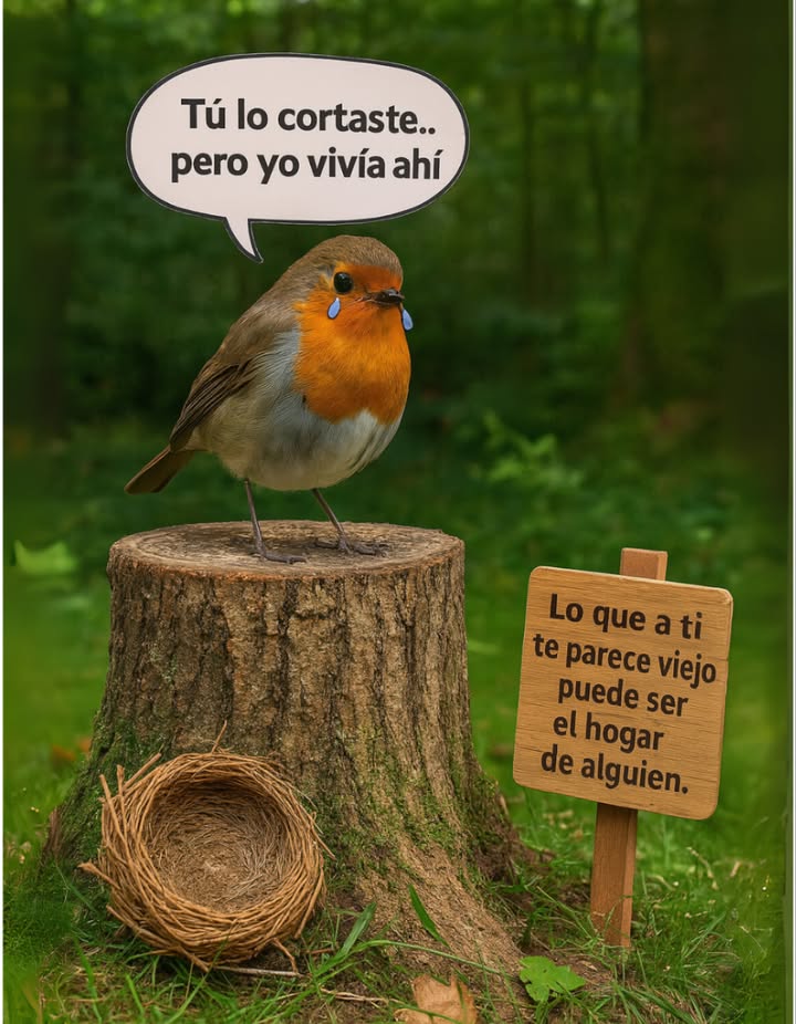 Reflexiona antes de talar "Tú lo cortaste pero yo vivía ahí" Ese árbol que parecía viejo o inútil, era el hogar de alguien. Cada nido, cada rama, cada hoja forma parte de un ecosistema que merece respeto. Lo que a ti te parece viejo, puede ser el hogar de alguien. Cuidemos nuestros bosques, protejamos la vida silvestre. #NaturalezaViva #RespetoAnimal #AmorPorLosÁrboles