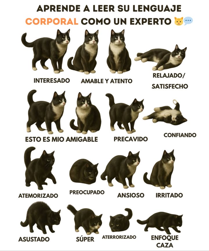 Qué te quiere decir tu gato Aprende a leer su lenguaje corporal como un experto Tu michi no habla con palabras, pero su cuerpo lo dice TODO! Presta atención a su cola, orejas, ojos y postura... ahí está la clave. Cola en alto, orejas al frente, cuerpo suelto Está feliz, tranquilo y confiado contigo. Es buena señal Pelo erizado, espalda arqueada, ojos bien abiertos Alerta: está asustado, nervioso o se siente amenazado. Dale espacio y calma. Se queda junto a un objeto vigilándolo Está diciendo: Esto es mío Cuerpo pegado al suelo y mirada fija Está en modo cazador, listo para atacar. Se acuesta panza arriba Confía mucho en ti. Pero ojo eso no siempre significa que quiere mimos ahí. Observa bien su actitud! Cada movimiento, por pequeño que sea, dice cómo se siente tu gato: Cola = estado de ánimo Orejas = atención o irritación Postura = confianza o miedo Entender a tu gato es el primer paso para una relación más fuerte, respetuosa y llena de maullidos felices. #LenguajeFelino #AmorDeGato #EntiendeATuMichi