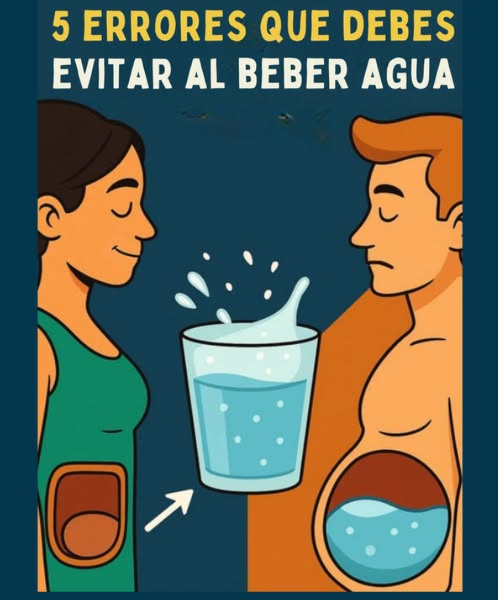 BEBER AGUA COMO UN PRO: LOS 5 ERRORES QUE TE DEJAN EN LAS NUBES Y CÓMO EVITARLOS  
 Spoiler: Tu estómago no es una lavadora!   
 ERROR 1: BEBER COMO UN CAMELLO EN EL DESIERTO   
El drama:  
Tu sistema digestivo entra en pánico  “Tsunami a la vista!”  
Inflamación garantizada  
Tus riñones se ponen en huelga: “Demasiado trabajo de golpe, jefe!”  
La solución inteligente:  
 Sorber todo el día como si fuera una cata de vino.  
 Consejo: Una botella con marcadores horarios  tu recordatorio de hidratación suave!  
 ERROR 2: EL AGUA QUE AHOGA TU COMIDA ADIÓS, DIGESTIÓN!  
La carnicería:  
Dilución de los jugos gástricos  tu filete flota como una balsa 數  
Estómago pesado  digestión a paso de tortuga  
El movimiento ganador:  
 30 min ANTES de la comida: 1 vaso para preparar el terreno.  
 1h DESPUÉS: el gran enjuague post-comida.  
 Durante: 3 sorbos como máximo, como un sumiller que se controla!  
 ERROR 3: EL ÁRTICO EN TU GARGANTA 流  
El efecto hielo:  
Choque térmico  tus vasos sanguíneos se contraen como conchas!  
Digestión paralizada  “Socorro, mi hamburguesa está congelada!”  
La temperatura ideal:  
 Temperatura ambiente: como una caricia para tus órganos.  
 Después del deporte: evita el agua helada  opta por “fresca pero no polar”!  
 ERROR 4: DESPERTAR SIN “SHOT” DE AGUA LA CATASTROFE MATUTINA!  
El despertar pesadilla:  
Cerebro en modo esponja seca 易什  
Fatiga  confusión garantizada  
El ritual mágico:  
 Al abrir los ojos: 1 vaso de agua tibia  jugo de limón desintoxicación exprés!.  
 Espera 15 min antes del café  tu cuerpo dirá “gracias”!  
 ERROR 5: ROBAR SUS PROPIOS MINERALES AUTO-SABOTAJE!  
El drama silencioso:  
Beber 3L sin sal ni minerales  estás persiguiendo potasio/magnesio como un carterista!  
Calambres  fatiga = tu cuerpo en PLS  
La reparación astuta:  
 Un pellizco de sal en tu botella versión ligera.  
 Alimentos minerales: plátano, espinacas, almendras  tus aliados!  
 Agua de coco: la poción mágica post-deporte!  
 BONO: LOS TRUCOS DE HIDRATACIÓN QUE LO CAMBIAN TODO  
Tu botella = tu sombra  llévala a todas partes!  
“Sed” = ya alerta roja  anticipa!  
Infusiones divertidas: pepinos  menta 勒, frambuesas  albahaca…  
Color de pipí = tu medidor personal: amarillo claro = , amarillo oscuro = SOS!    
 EL PORQUÉ DEL CÓMO:   
 Beber despacio es como ahorrar tu salario.   
Beber en ayunas es regalar un spa a tus órganos.   
Y el agua tibia? Es el abrigo de cachemira de tu sistema digestivo!    
 EN RESUMEN:   
Sorbe  no hay carrera contra el reloj    
Espacia comidas y agua  a tu estómago le encanta   
Tempera  adiós al agua helada extrema    
Matutino  1 vaso = despertar suave    
Mineraliza  sal y potasio = tus amigos   
Resultado? Energía x10, digestión perfecta y un cuerpo que canta.    
Y no, beber agua NUNCA debería parecer una tortura…