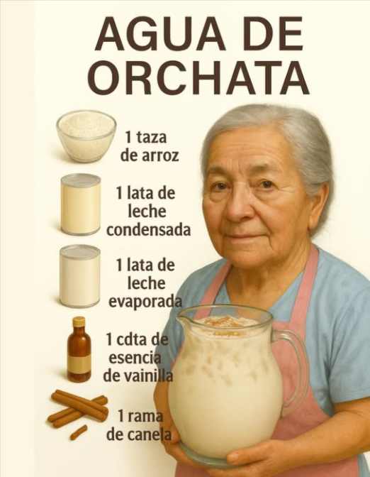 AGUA DE HORCHATA
Ingredientes:
1 taza de Arroz
1 lata de Leche Condensada
1 lata de Leche Evaporada
1 cucharadita de extracto de Vainilla
1 rama de Canela
1/2 cucharadita de Canela molida
4 cucharadas de Azúcar
Cubos de Hielo al gusto
Preparación:
Remoje unos Ingredientes
Enjuague 1 taza de arroz blanco en un colador.
Transfiera del colador a un bowl el arroz blanco que enjuagó.
También agregue en el tazón 1 rama de canela.
Cubra los ingredientes del tazón l con agua y déjelos remojando por unas 2 horas, hasta que estén suaves.
Prepare el fresco
Verifique que el arroz y la rama de canela que dejó remojando estén suaves, sino déjelos remojando por más tiempo.
Transfiera del tazón a una licuadora el arroz y la rama de canela que remojó, con su agua también.
También agregue en la licuadora:
1 lata de Leche Condensada.
1 lata de Leche Evaporada.
1 cucharadita de extracto de Vainilla.
4 cucharadas de Azúcar.
Con la leche evaporada y la leche condensada, el agua de horchata adquiere una consistencia espesa fantástica.
Licúe muy bien los ingredientes.
Cuele sobre una jarra la mezcla que licuó, también agregue:
1/2 cucharadita de Canela molida.
2 lts de Agua.
Cubos de Hielo al gusto