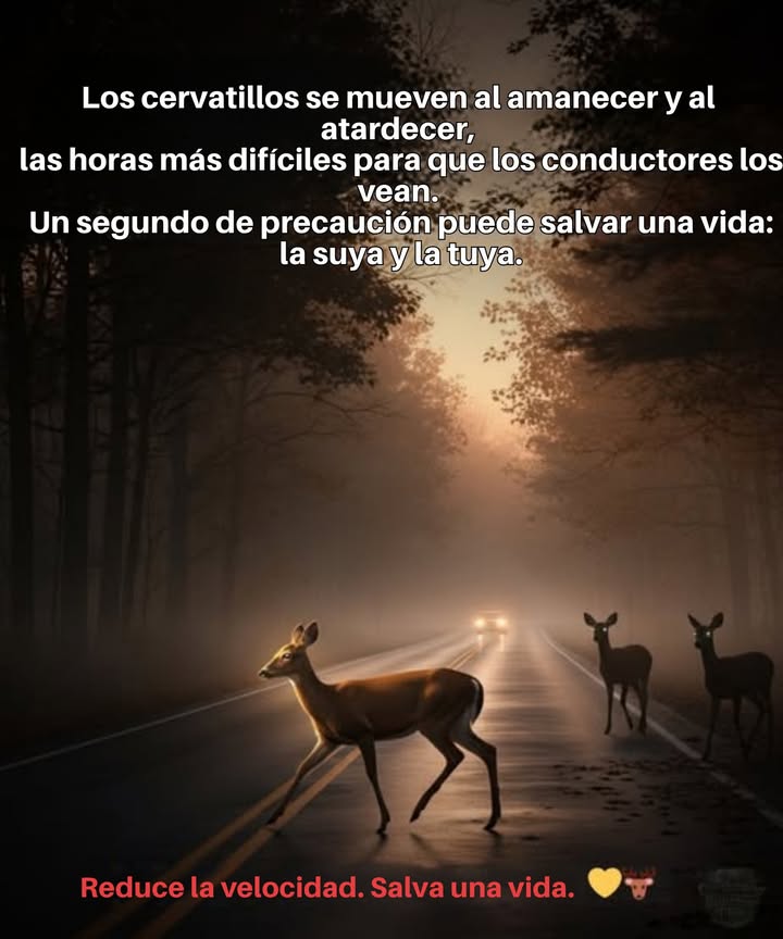 Al amanecer y al atardecer, los ciervos jóvenes están en movimientolas horas en que los conductores ven menos. Un segundo de precaución puede salvar dos vidas: la tuya y la de ellos. Cada año, las colisiones tienen un alto costo para la vida silvestre y las familias por igual. Pero reducir la velocidad, escanear el borde de la carretera y mantenerse alerta puede hacer la diferencia. Conduce con cuidado esta temporada. El bosque está vivo.
