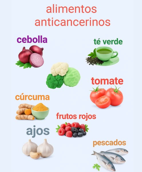 Los alimentos orgánicos con propiedades anticancerígenas han sido estudiados por su capacidad para fortalecer el sistema inmunológico, combatir la inflamación y reducir el daño celular. Aunque no son una cura milagrosa, incluyen compuestos naturales que pueden contribuir a la prevención del cáncer. Algunos de ellos son:
1 Brócoli y vegetales crucíferos: Contienen sulforafano, un compuesto que puede proteger contra el desarrollo de células cancerígenas. Otros vegetales crucíferos como la coliflor, el repollo y la col rizada también tienen beneficios similares.  
2 Cúrcuma: Su principal compuesto activo, la curcumina, tiene propiedades antiinflamatorias y antioxidantes que podrían ayudar a inhibir el crecimiento de células tumorales.  
3 Frutas rojas y moradas: Las fresas, frambuesas, moras y arándanos son ricos en antioxidantes y antocianinas, que ayudan a combatir el estrés oxidativo en las células.  
4  Ajo y cebolla:  Contienen compuestos de azufre que estimulan la desintoxicación del cuerpo y pueden frenar el crecimiento de células malignas.  
5  Tomates:  Ricos en licopeno, un antioxidante que puede ayudar a reducir el riesgo de ciertos tipos de cáncer, como el de próstata.  
6  Té verde:  Contiene catequinas, un antioxidante que puede ayudar a prevenir el daño celular.  
7  Nueces y semillas:  Las nueces, semillas de lino y semillas de chía son ricas en ácidos grasos omega-3 y otros compuestos que ayudan a reducir la inflamación y a proteger las células.  
  Consejo adicional:  Opta siempre por versiones orgánicas de estos alimentos para evitar pesticidas y químicos que podrían contrarrestar sus beneficios.