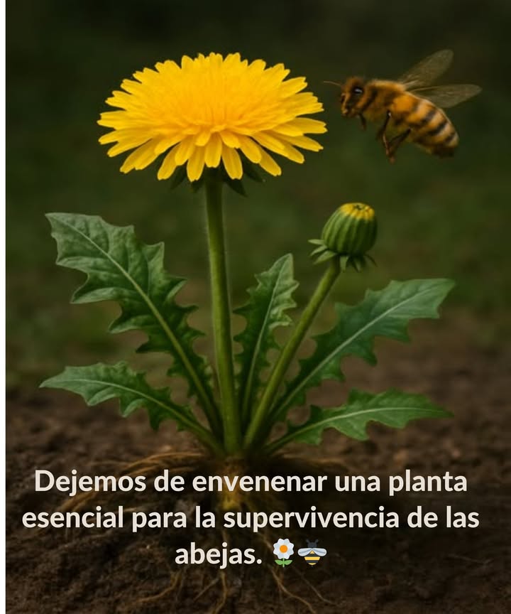 El diente de león no es una mala hierba   
Es uno de los primeros despensa de las abejas en primavera.   
Protejámoslo, protejamos la vida.