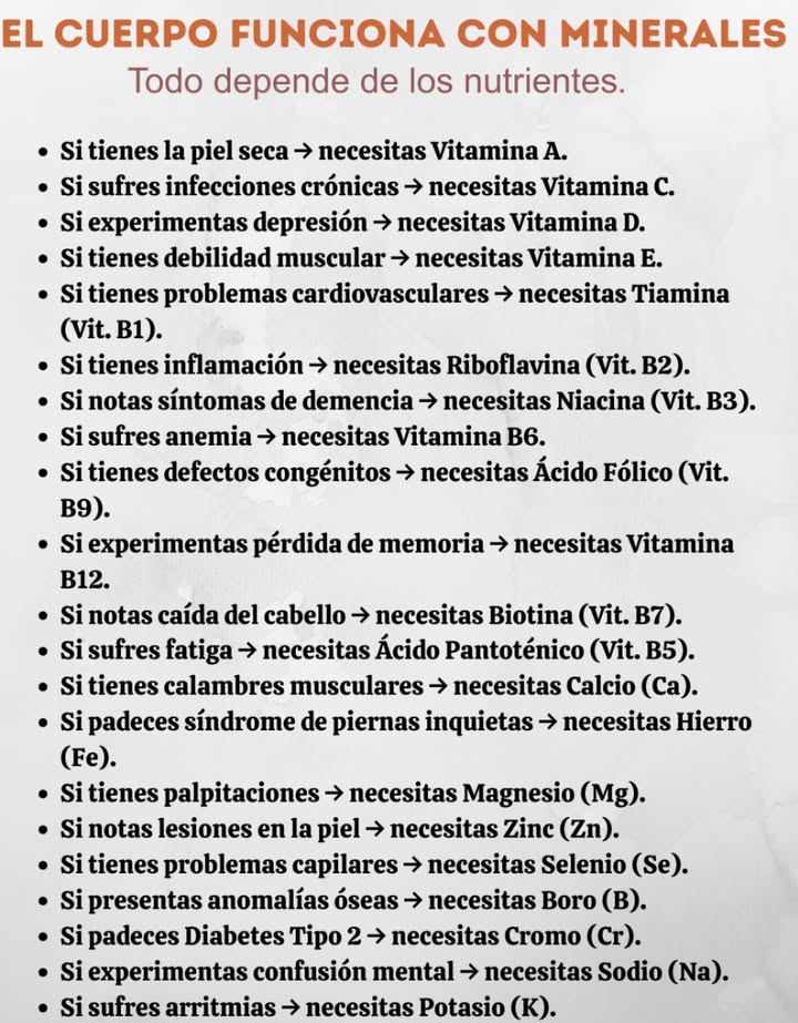 El cuerpo funciona con minerales