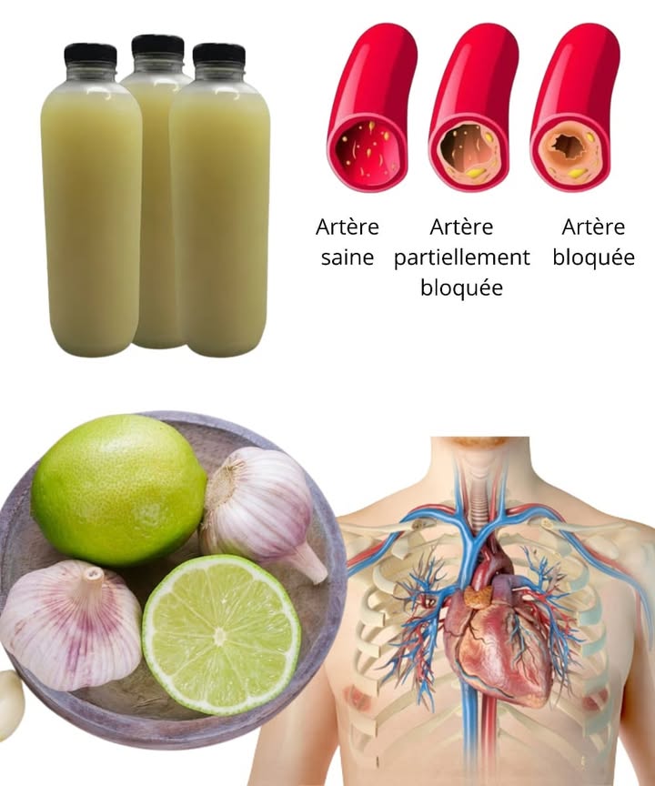 Boisson Naturelle pour des Artères Propres 
龍 Ingrédients
Citron 
Ail 龍
Eau 
Miel  facultatif pour adoucir le goût
1 Pressez les citrons et réservez le jus.
2 Mixez les gousses dail avec un peu deau jusquà obtenir une texture fine.
3 Mélangez le tout dans une casserole avec le jus de citron et laissez chauffer quelques minutes sans faire bouillir.
4 Laissez refroidir, filtrez et conservez dans des bouteilles au réfrigérateur.
5 Buvez un petit verre chaque matin à jeun pour soutenir la circulation et nettoyer les artères naturellement.
#santenaturelle  #remedesmaison