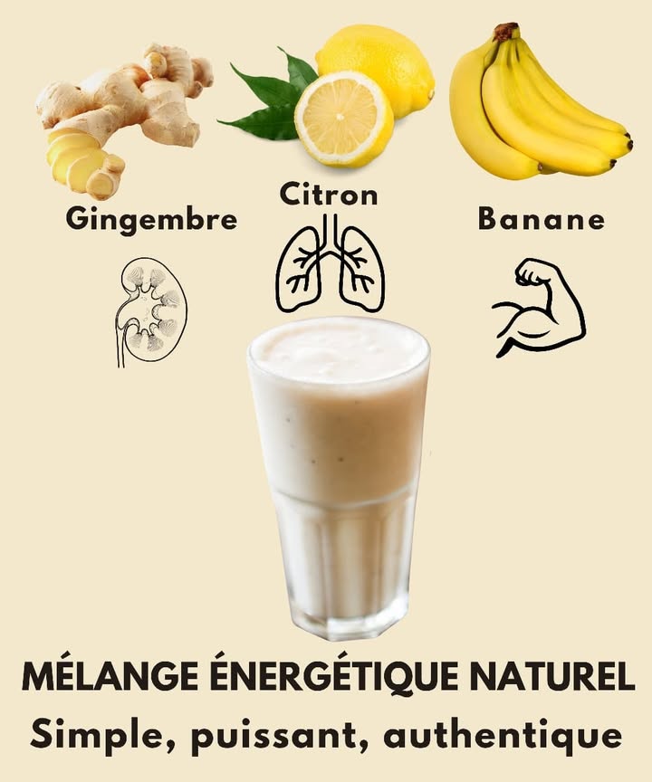 Jus de Banane, Citron et Gingembre 
Un mélange frais et énergisant, parfait pour réveiller ton corps et stimuler ton esprit dès le matin. Ce jus naturel combine douceur, acidité et une touche épicée subtile.
茶 Ingrédients :
 1 banane mûre
 1/2 citron jus
 1/2 c. à café de gingembre frais râpé
拏 1/2 tasse de yaourt grec optionnel pour plus de crémeux
 1/2 tasse deau ou de lait damande
流 Quelques glaçons optionnel
 Zeste de citron pour décorer
北 Préparation :
1 Mets la banane, le jus de citron, le gingembre, le yaourt et le liquide de ton choix dans un mixeur.
2 Mixe jusquà obtenir une texture bien lisse et homogène.
3 Ajoute des glaçons si tu veux un effet plus rafraîchissant, puis mixe de nouveau.
4 Verse dans un verre et ajoute un peu de zeste de citron sur le dessus.
 Rafraîchissant, riche en vitamines et parfait pour donner un coup de boost naturel à ton corps.
#JusNaturel