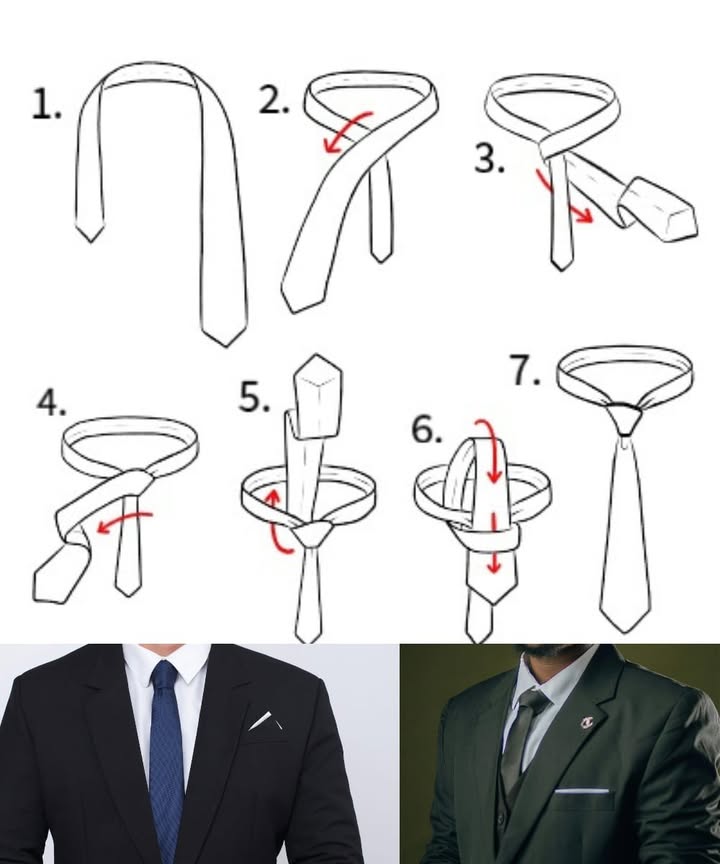 Apprends à Faire un Nœud de Cravate Facilement 
1 Passe la cravate autour du cou, la grande extrémité à ta droite. 
2 Croise la grande partie au-dessus de la petite. 
3 Ramène la grande partie sous la petite et repasse-la devant. 
4 Fais glisser lextrémité vers la gauche puis en haut du col. 
5 Passe-la dans la boucle formée à lavant. 
6 Tire doucement vers le bas pour ajuster le nœud. 
7 Glisse le petit pan derrière et redresse le col. 
 Astuce : serre le nœud juste assez pour quil soit bien droit, sans étouffer ton cou.
#styleelegant #conseilmode