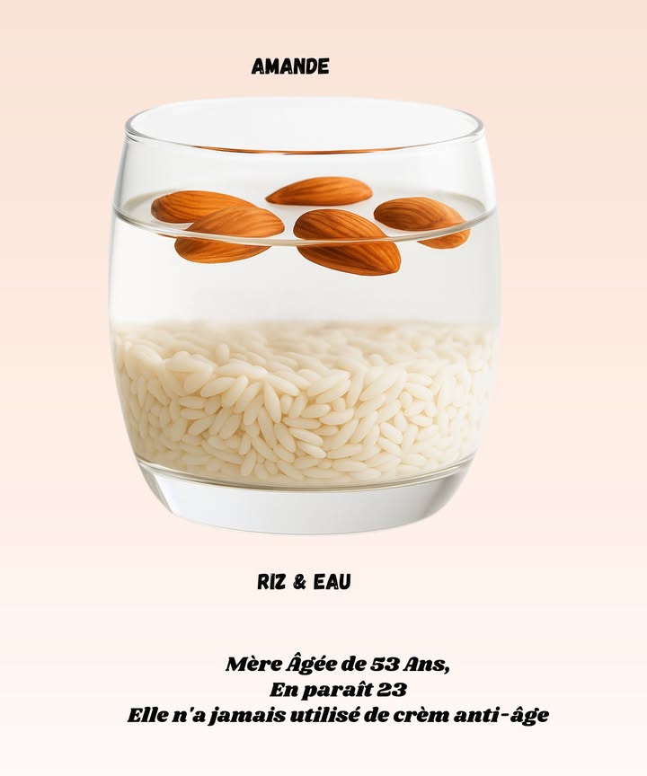 Secret jeunesse au naturel 

1 Mets une poignée de riz dans un verre deau, laisse tremper quelques heures. Facile, même si parfois on oublie et ça reste toute la nuit

2 Ajoute quelques amandes pour booster le mélange. Non, ce nest pas un dessert, même si ça en a lair 

3 Utilise leau obtenue comme soin pour le visage. Ça hydrate, ça illumine et ça donne bonne mine sans crème hors de prix.

Astuce rigolote : certaines jurent quà 53 ans, elles en paraissent 23 sauf quand elles doivent montrer leur carte didentité !