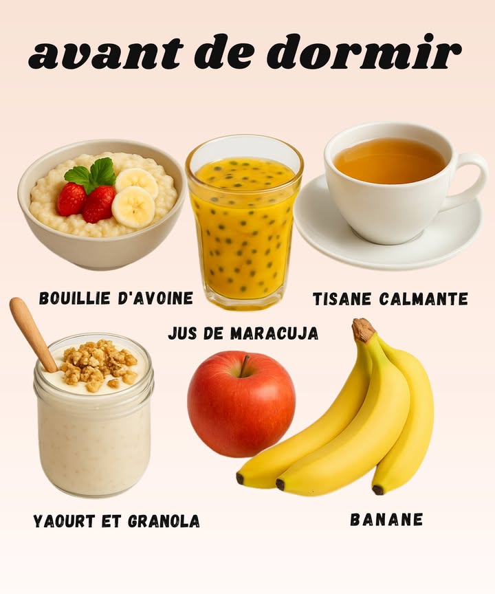 Astuces gourmandes pour mieux dormir 

1 Une bouillie davoine douce et réconfortante calme lestomac et prépare au sommeil. Erreur classique : rajouter trop de sucre et hop, au lieu de dormir, on a lénergie dun marathonien !

2 Une tisane calmante est lalliée parfaite pour apaiser lesprit. Mais attention, ce nest pas du café ne vous trompez pas de tasse !

3 Le jus de maracuja est frais et relaxant, idéal pour se détendre avant de se glisser sous la couette. Par contre, évitez den boire un litre, sinon direction la salle de bain toute la nuit 

4 Un yaourt avec granola apporte légèreté et croquant sans alourdir la digestion. Sauf si on vide tout le pot et là, bonjour la lourdeur !

5 La banane, riche en magnésium, aide à relâcher les muscles. Mais trois bananes dun coup, cest plus une collation, cest un repas !

 Avec ces petits choix malins, vos soirées deviennent plus douces et vos nuits bien plus reposantes.