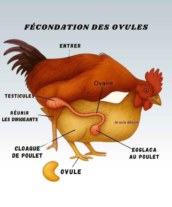 讀 Le mystère de la fécondation chez les poules expliqué simplement 

Tu tes déjà demandé comment un œuf devient fécondé ? Ce nest pas si compliqué et un peu amusant à imaginer 

1 Le coq grimpe sur la poule  une manœuvre rapide mais bien coordonnée !
2 Il transfère le sperme grâce à un contact appelé  baiser cloacal  .
3 Les spermatozoïdes voyagent jusquà lovaire de la poule.
4 Une fois lovule rencontré, la fécondation se produit  laventure de lœuf commence !
5 Lœuf fécondé est ensuite pondu et, avec un peu de chaleur, il donnera naissance à un poussin .

Avoue que cest fou comme la nature a tout prévu, non ?