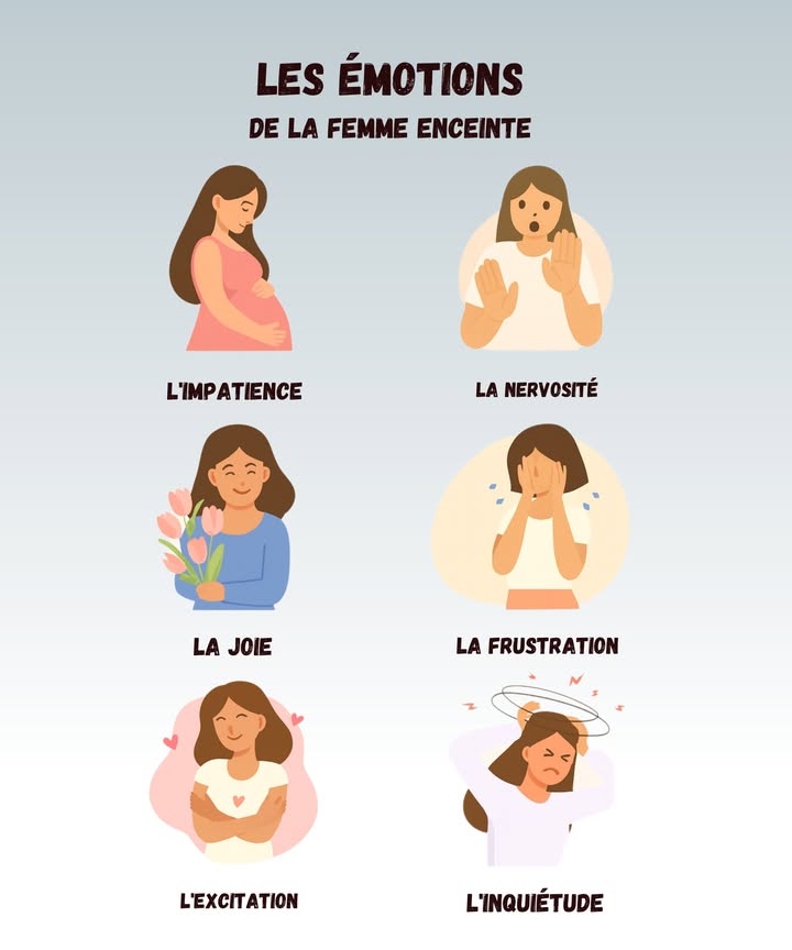 擄 Les montagnes russes émotionnelles de la femme enceinte 擄

1 Limpatience
Envie de voir bébé tout de suite, alors quil reste encore des mois et on regarde lappli grossesse 15 fois par jour.

2 La nervosité
Et si je faisais mal ? Et si joubliais quelque chose ? Même choisir une poussette devient une mission impossible.

3 La joie
Un petit coup de pied, une échographie, un achat de mini-body et tout dun coup, le cœur fond.

4 La frustration
Quand on a envie de courir partout mais que le dos dit clairement non. Ou quand on rêve de sushis et de fromage au lait cru.

5 Lexcitation
Imaginer son visage, sa chambre, ses premiers vêtements on se projette déjà dans mille moments câlins.

6 Linquiétude
Un petit symptôme et cest parti pour la tournée Google. Rassure-toi : ressentir tout ça en même temps, cest déjà être une super maman en devenir.