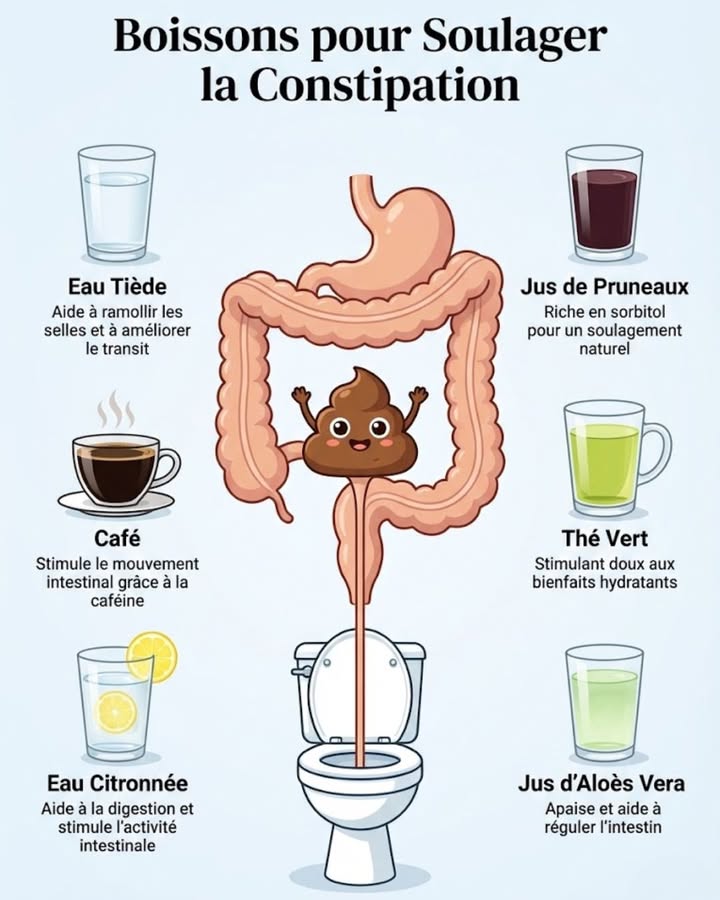 Dites adieu à la constipation avec ces boissons ! De leau tiède au jus daloe vera, trouvez votre solution naturelle. 

#fblifestyle #santé #digestion #bienêtre
