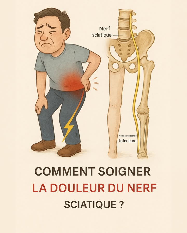 Comment calmer une sciatique avec des méthodes naturelles

La douleur du nerf sciatique peut commencer dans le bas du dos et tirer jusque dans la jambe. Quand ce nerf est irrité ou comprimé, chaque mouvement devient difficile. La gêne peut être légère ou franchement insupportable selon les périodes.

Même si un traitement médical peut être nécessaire, beaucoup de gens arrivent à mieux vivre leur sciatique grâce à des gestes naturels qui diminuent linflammation et relâchent les muscles.

Le duo chaud froid
Le froid apaise linflammation et coupe la douleur vive.
La chaleur, elle, détend les muscles et aide le sang à circuler.
Alterner les deux pendant une vingtaine de minutes donne souvent un bon résultat.

Étirements faciles à faire chez soi
Quelques mouvements simples permettent de réduire la pression sur le nerf:

Genou ramené vers la poitrine
Petite torsion assise
Version douce de la posture du pigeon

Allez toujours à votre rythme. Forcer peut aggraver la douleur. Une activité légère comme marcher ou nager reste bien plus utile que rester immobile toute la journée.

Massage du bas du dos et des hanches
Un massage régulier détend les zones tendues et réduit la pression sur le nerf. Les hanches, les fessiers et les ischios sont souvent les endroits qui tirent le plus.

Anti-inflammatoires dorigine naturelle
Le curcuma est reconnu pour ses effets anti-inflammatoires.
Le gingembre en infusion soulage les tensions.
Les oméga-3 graines de lin, huile de poisson aident aussi à calmer linflammation.

Mieux sasseoir et mieux se tenir
Gardez les pieds au sol et le dos soutenu.
Évitez les longues périodes assis sans bouger.
Un petit coussin pour le bas du dos peut faire une vraie différence.

Petits changements du quotidien
Un poids équilibré limite la pression sur le bas du dos.
Le tabac ralentit la circulation et complique la guérison.
Un bon sommeil donne au corps le temps de récupérer.

Quand appeler un médecin
Consultez rapidement si:

La douleur devient très forte ou ne passe pas.
Vous avez des fourmillements ou une faiblesse dans la jambe.
Vous perdez le contrôle de la vessie ou des intestins.