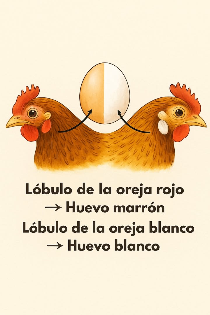 Color del Lóbulo y Color del Huevo 讀
1 La imagen compara dos gallinas para mostrar una relación sencilla entre su anatomía y el color de los huevos.
2 Cuando el lóbulo de la oreja es rojo, la gallina suele poner huevos marrones.
3 Cuando el lóbulo es blanco, lo habitual es que produzca huevos blancos.
4 Esta característica permite predecir el color del huevo incluso antes de que la gallina empiece a poner.
5 La regla funciona en la mayoría de razas domésticas, aunque pueden existir excepciones.
6 Es una guía visual clara para criadores principiantes y para aprender a reconocer diferencias naturales entre gallinas.
Una observación simple que facilita la comprensión del comportamiento productivo de cada ave.