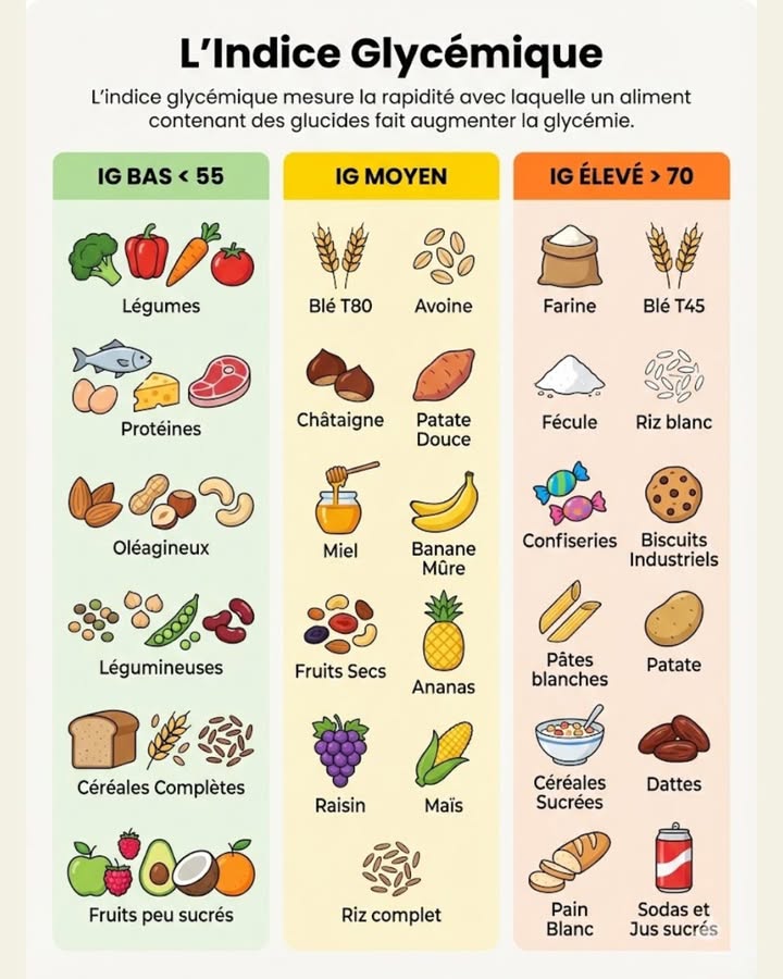 Maîtrisez votre glycémie grâce à cet index glycémique simplifié ! Découvrez quels aliments privilégier et lesquels consommer avec modération pour une meilleure santé.

#fblifestyle #glycémie #alimentation #santé