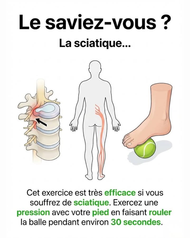 Le saviez-vous ? Un exercice simple pour soulager la sciatique : faites rouler une balle de tennis sous votre pied pendant 30 secondes. Un geste facile pour un grand soulagement ! Votre corps vous remerciera. 律

#fblifestyle #sciatique #bienetre #sante