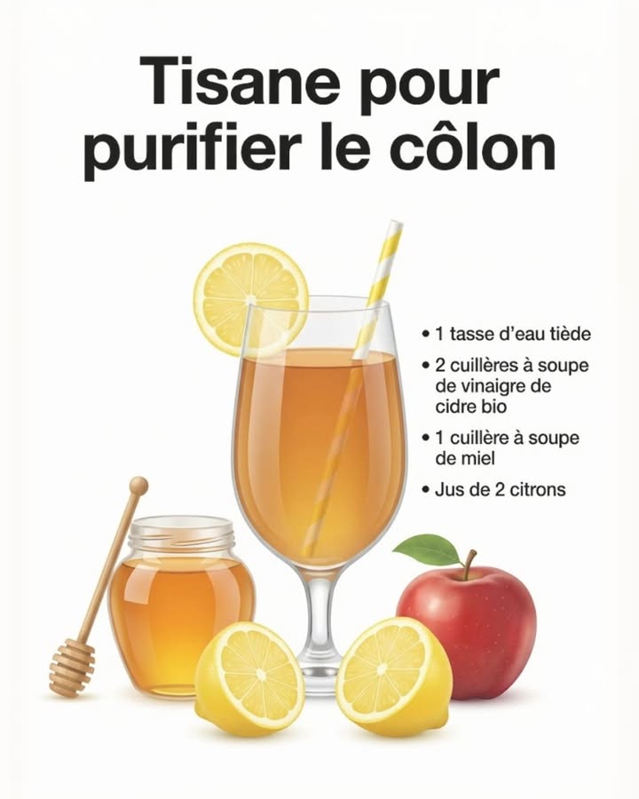 Essayez cette tisane naturelle pour faciliter votre digestion ! Composée de citron, de miel et de vinaigre de cidre, elle est idéale pour diminuer les ballonnements et vous donner un regain dénergie.

 Ingrédients :
1 tasse deau tiède
2 c. à soupe de vinaigre de cidre bio
1 c. à soupe de miel
Jus de 2 citrons

 Bienfaits :
Stimule la digestion
Contribue à diminuer les sensations de lourdeur
Source de vitamine C grâce au citron
Miel : effet adoucissant et antioxydant
Vinaigre de cidre : équilibre la flore intestinale

 Important : Cette boisson ne se substitue pas à un traitement médical. Consultez un médecin en cas de problèmes digestifs.

#fblifestyle #sante #bienetre