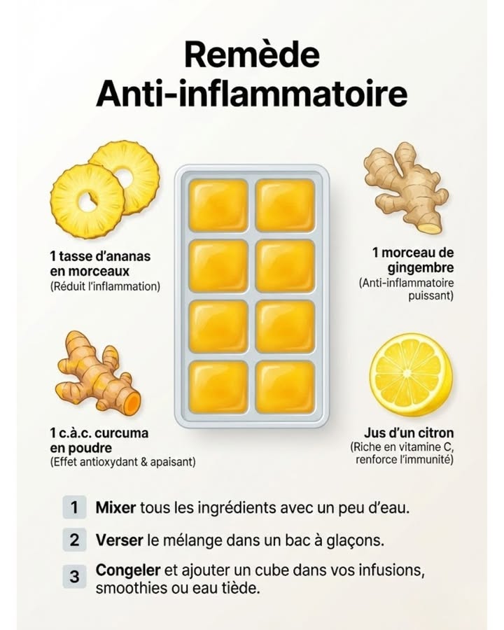 Boostez votre bien-être avec ce remède anti-inflammatoire fait maison ! Ananas, gingembre, curcuma, citron : un cocktail de bienfaits à congeler pour des infusions et smoothies revitalisants. 流

#fblifestyle #antioxydant #recette #sante