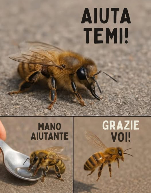 Non mi scuso per ripetere questo messaggio!  Se noti unape a terra o che non vola tranne quando è su un fiore, significa che ha bisogno di cibo! Puoi fare la differenza. Siamo nel bel mezzo del gap di giugno  quel periodo in cui i fiori primaverili sono svaniti e quelli autunnali non hanno ancora iniziato a produrre nettare e polline, lasciando le api affamate.  Ecco come aiutarla: mescola 2 parti di zucchero bianco con 1 parte dacqua. Offri lo sciroppo su un cucchiaino vicino allape. Osserva la sua piccola lingua nera mentre beve! Le ci vorranno circa 10 minuti per trasformare lo sciroppo in energia. Se lhai aiutata in tempo, riprenderà il volo. È una gioia vedere unape riprendersi e tornare a volare, e ogni sforzo sarà ripagato! Note importanti: 
 Questo è solo un aiuto temporaneo. 
 Le api necessitano di una dieta varia dai fiori  non somministrare zucchero abitualmente. 
 Niente miele! Può diffondere malattie tra le colonie. Anche se loro non possono ringraziarti, io lo faccio: Grazie mille!  Le parole sono come le api: alcune producono miele, altre lasciano il pungiglione.