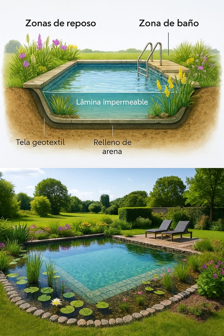 Te imaginas nadar en agua cristalina, sin químicos, rodeado de naturaleza? Así es una piscina natural: belleza, frescura y sostenibilidad, todo en uno.

Aquí te comparto cómo convertirte en un experto en su construcción y mantenimiento, paso a paso:

1 Elige el lugar ideal
Busca un área protegida del viento, preferiblemente con semisombra. Evita plantar cerca de árboles grandes: sus hojas pueden ensuciar el agua rápidamente.

2 Planifica el tamaño
Para nadar cómodamente, se recomienda un mínimo de 35 m y 1,8 m de profundidad. Si el espacio es menor, no pasa nada! Solo asegúrate de tener una buena tecnología de filtración.

3 Construye la estructura básica
Coloca una lámina de estanque resistente con un forro protector y una capa de arena. Divide el estanque en dos zonas: una para nadar y otra para regeneración con plantas.

4 Asegura la circulación del agua
Instala una bomba con filtros biológicos y de arena para mantener el agua en constante movimiento. Esto evita estancamientos y mantiene el agua clara.

5 Agrega plantas purificadoras
En la zona de regeneración, elige plantas acuáticas que filtren el agua naturalmente y prevengan el crecimiento de algas.

6 No descuides el mantenimiento
Retira hojas y algas regularmente. Revisa que la bomba funcione bien y limpia la lámina si aparece suciedad o acumulación.

 Con un poco de planificación y cariño, tendrás una piscina natural que no solo refresca, sino que también embellece tu espacio y cuida el planeta!

Te animarías a construir una en tu patio? Cuéntame en los comentarios o comparte este post con alguien que ama lo ecológico
