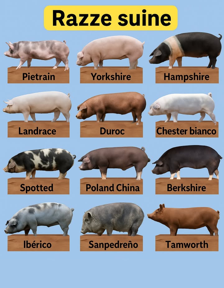 Razze di maiali: produzione efficiente e carne di qualità 數

Conoscere le razze suine è fondamentale per scegliere bene in base allobiettivo della tua fattoria: ingrasso, allevamento o qualità della carne.

 Yorkshire, Landrace e Chester White: razze maternali, eccellenti per riproduzione e numerose cucciolate.  
 Duroc, Hampshire e Pietrain: guadagno di peso rapido, buona conversione alimentare e carne magra.  
 Poland China, Spotted e Berkshire: razze terminali, ideali per incroci da ingrasso.  
 Ibérico e Tamworth: carne di alta qualità, con maggiore grasso intramuscolare.  
 Sanpedreño: razza rustica creola adattata a condizioni locali.

 Dato tecnico: Il successo nella suinicoltura dipende dallincrocio adeguato tra razze materne e paterne, unito a una buona gestione dellalimentazione e della salute.