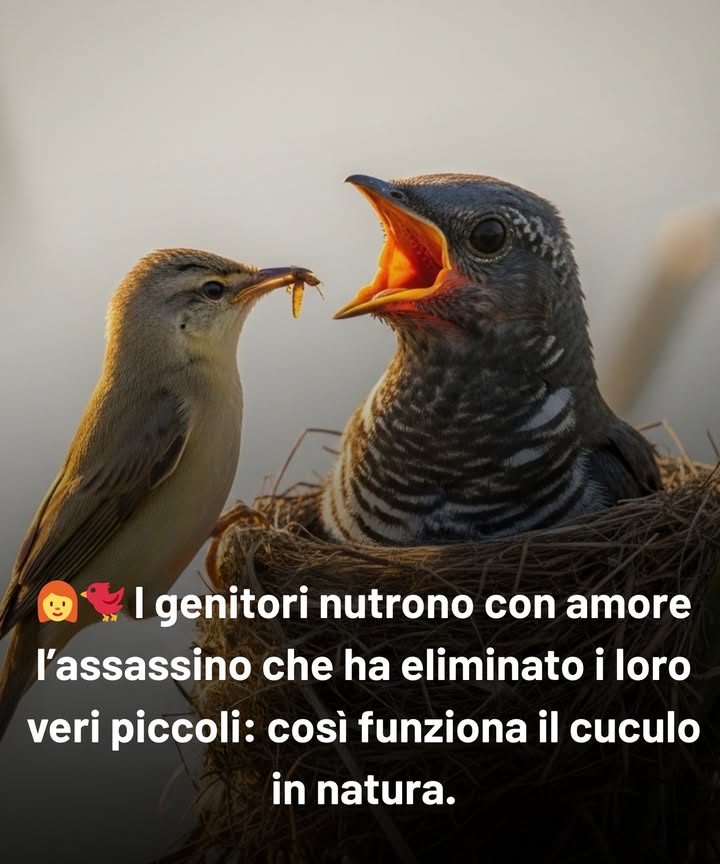 Pensavi che i truffatori professionisti esistessero solo tra gli esseri umani. Ti presento il cuculo, limpostore più spietato del regno animale.

Questo uccello ha una strategia che farebbe impallidire qualsiasi truffatore. La femmina cerca il nido perfetto quando i proprietari non ci sono, lascia il suo uovo e se ne va. Fino a qui, potresti pensare che sia solo una madre pigra che non vuole costruire il proprio nido.

Ma qui arriva la parte veramente inquietante.

Quando quelluovo si schiude, nasce un gigante rispetto alle altre creature. E questo “bebè” ha un istinto agghiacciante: spinge uno per uno via dal nido le uova e i pulcini legittimi. Li elimina senza pietà.

La cosa più crudele di tutte è che i genitori adottivi continuano ad alimentare amorevolmente lassassino dei propri figli, senza mai conoscere la verità.

È puro istinto evolutivo, documentato sin dai tempi di Aristotele. La natura a volte è più brutale di quanto immaginiamo, e questo piccolo impostore è la prova perfetta che la sopravvivenza non conosce moralità.