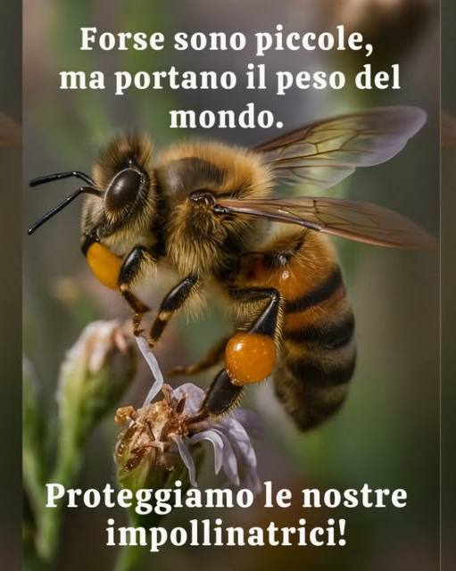 Piccoli ma potenti, gli impollinatori come le api portano il mondo sulle loro ali. 
Proteggiamo queste creature straordinarie che fanno fiorire i nostri giardini e sostengono i nostri ecosistemi.
Senza di loro, tutto diventa più difficile. Assicuriamoci che possano prosperare!