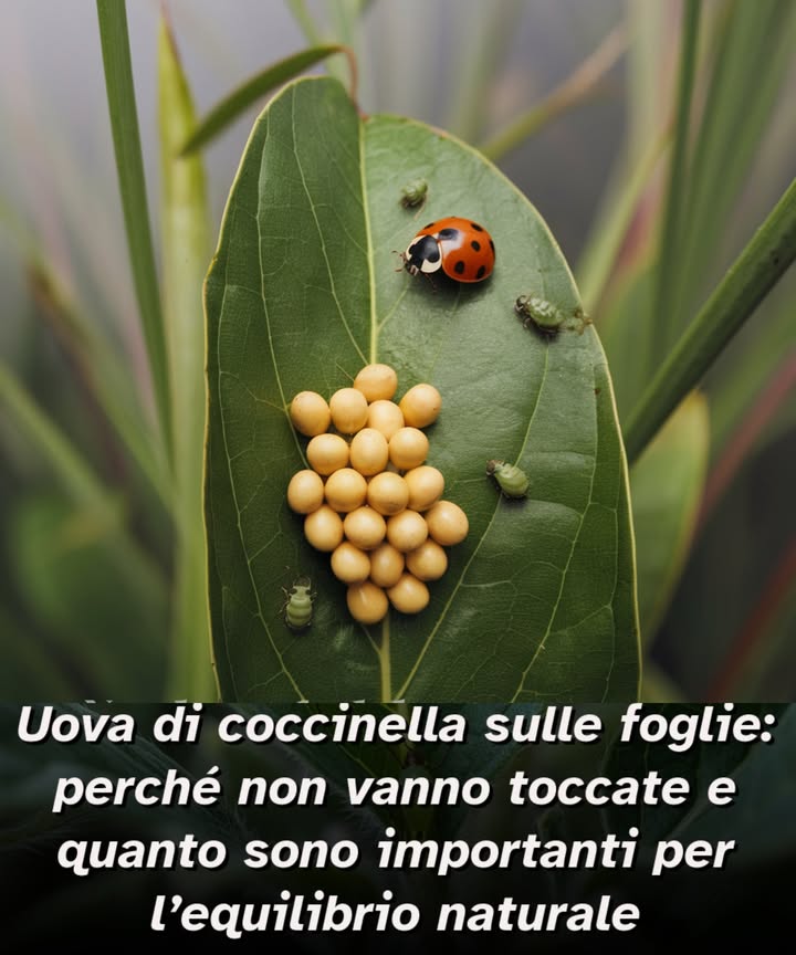 La natura ha sempre qualcosa di nuovo da mostrarci. Se passeggiando in giardino o nel bosco vi capita di vedere delle piccole palline gialle raggruppate sulle foglie, non toccatele.

Non sono pericolose, ma si tratta delle uova di coccinella, ed è meglio non disturbarle. Le coccinelle depongono le uova in gruppo su diverse piante. Sono piccole, tonde e di colore giallo o bianco.

Dopo pochi giorni, queste uova si schiudono e nascono le larve, che si nutrono subito di afidi. Crescendo, diventano pupe e poi coccinelle adulte.

Le coccinelle sono utili per lambiente. Aiutano a controllare la presenza di afidi sulle piante e sono una fonte di cibo per altri animali come uccelli e formiche.

Alcune specie trasportano anche il polline da un fiore allaltro, favorendo la fecondazione delle piante.

Non sono pericolose per luomo e danno una mano allambiente. Se trovate le loro uova, osservatele senza toccarle e rispettate la natura.

#coccinelle #natura