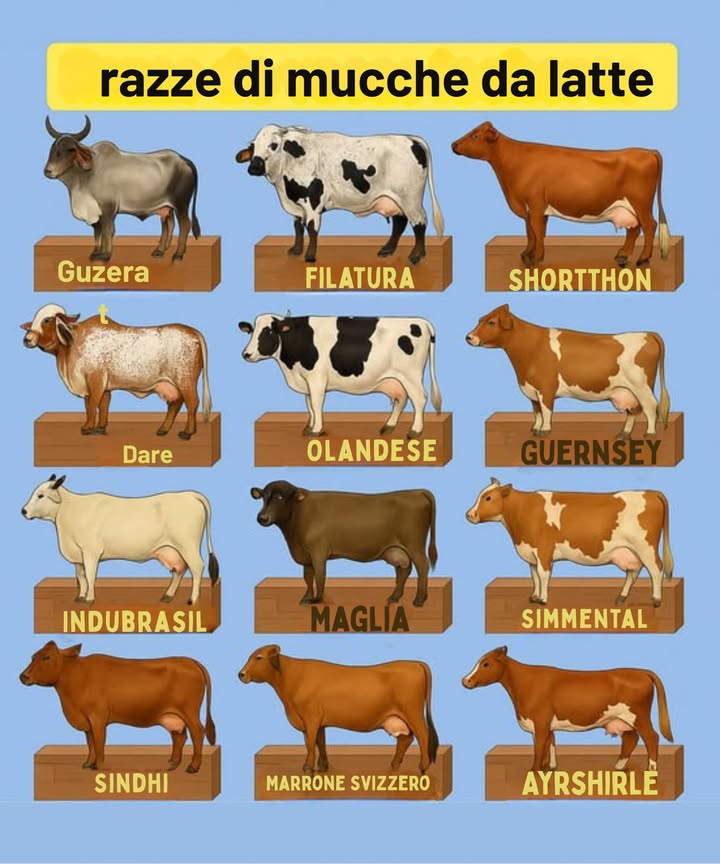 La produzione di latte è unattività economica cruciale in numerosi paesi, e le mucche da latte sono la risorsa principale in questa industria. Esistono diverse razze di mucche da latte, ognuna con caratteristiche particolari che si adattano a diversi climi e sistemi di produzione.  
 Razze di Mucche da Latte   
1.  Holstein  
   –  Origine: La razza Holstein ha origine nei Paesi Bassi nel XIX secolo.  
   –  Adattabilità climatica: Si adatta bene a climi temperati e freschi, con temperature che oscillano tra 10C e 20C.  
   –  Produzione di latte: La produzione media per ciclo è di 10.000-12.000 litri.  
2.  Jersey  
   –  Origine: La razza Jersey proviene dallisola di Jersey, situata nella Manica, dal XVIII secolo.  
   –  Adattabilità climatica: Si adatta a climi temperati e umidi, con temperature tra 10C e 20C.  
   –  Produzione di latte: La sua produzione media per ciclo varia tra 6.000 e 8.000 litri.  
3.  Guernsey  
   –  Origine: Questa razza ha avuto origine nellisola di Guernsey, sempre nella Manica, nel XVIII secolo.  
   –  Adattabilità climatica: Come la Jersey, si adatta bene a climi temperati e umidi, con temperature tra 10C e 20C.  
   –  Produzione di latte: Produce tra 5.000 e 7.000 litri per ciclo.  
4.  Ayrshire  
   –  Origine: La razza Ayrshire si è sviluppata in Scozia durante il XVIII secolo.  
   –  Adattabilità climatica: Si adatta a climi freschi e umidi, specialmente tra 5C e 15C.  
   –  Produzione di latte: La sua produzione media si situa tra 8.000 e 10.000 litri per ciclo.  
5.  Brown Swiss  
   –  Origine: Questa razza proviene dalla Svizzera, dove è originata nel XIX secolo.  
   –  Adattabilità climatica: Come lAyrshire, si adatta a climi freschi e umidi con temperature che variano da 5C a 15C.  
   –  Produzione di latte: La produzione media è di 9.000-11.000 litri per ciclo.  
Scopri di più su queste incredibili razze e il loro impatto nella produzione lattiera! 拏   
#Lechería #Leiteria #Agricultura #Agricoltura
