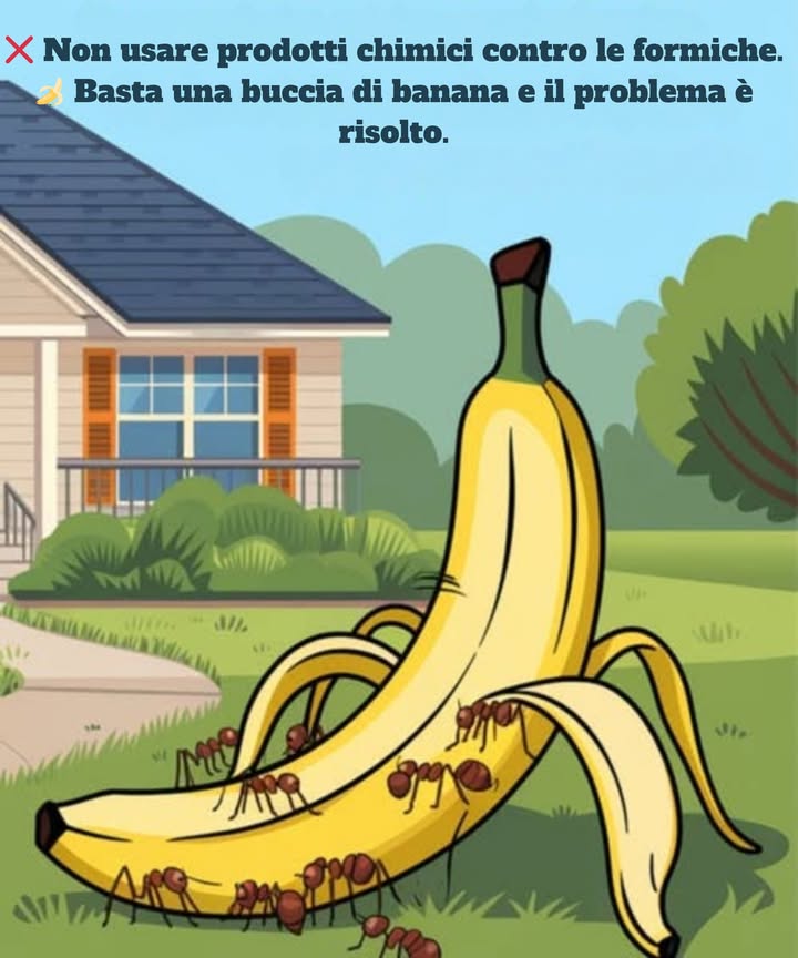 Non uso prodotti chimici contro le formiche. Mi basta una buccia di banana e il problema è risolto.

Preparazione: Scegli banane mature con macchie scure. Mangia il frutto e conserva le bucce.

Preparare la soluzione: Mescola mezzo litro dacqua calda con 10 grammi di acido borico in un contenitore.

Immergere le bucce: Lascia le bucce di banana in ammollo nella soluzione per alcune ore.

Tagliare le bucce: Una volta impregnate, tagliale a pezzetti.

Distribuzione: Posiziona i pezzi di buccia sotto gli arbusti e lungo i percorsi frequentati dalle formiche.

Eliminazione della colonia: Le formiche saranno attratte dalle bucce impregnate e porteranno lacido borico nel formicaio.

Risultato: Leffetto non è immediato, ma lacido borico si accumula e alla fine elimina lintera colonia, regina compresa.

Beneficio extra: Le bucce di banana, decomponendosi, arricchiscono il terreno come fertilizzante naturale.

Un metodo sicuro ed efficace per controllare le formiche in giardino senza danneggiare gli insetti utili.