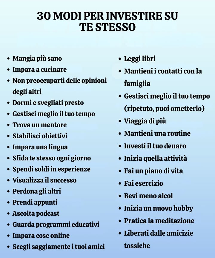 30 MODI PER INVESTIRE IN TE STESSO