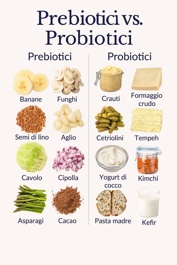 Prebiotici e Probiotici: la Guida Completa per un Microbiota Intestinale in Forma
Introduzione
Il nostro intestino ospita un ecosistema complesso chiamato microbiota intestinale, fondamentale per la digestione, il sistema immunitario, la produzione di vitamine e persino per lo stato danimo. Per mantenere in equilibrio questa flora è essenziale conoscere due elementi chiave: prebiotici e probiotici. In questa guida vedrai come usarli in modo efficace, naturale e stagionale per migliorare la salute intestinale.

Cosè un microbiota sano?
Un microbiota sano è caratterizzato da un bilanciamento delicato tra batteri benefici e potenzialmente dannosi. I primi svolgono ruoli indispensabili: fermentano fibre, producono nutrienti benefici come acidi grassi a catena corta, rinforzano il sistema immunitario, mantengono integra la barriera intestinale e comunicano con il cervello. Quando questo equilibrio si altera dieta scorretta, antibiotici, stress, si possono manifestare disturbi come gonfiore, stitichezza o diarrea.
Vedere tutti i dettagli nel primo commento.