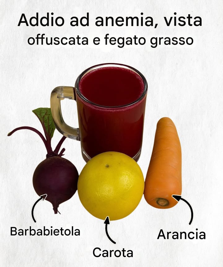 凌 Succo naturale per una salute migliore 凌

1 Barbabietola remolacha  Ricca di ferro e antiossidanti, aiuta a prevenire lanemia e rafforza il sangue.

2 Carota  Fonte di vitamina A, contribuisce alla salute della vista e rafforza il sistema immunitario.

3 Arancia  Ricca di vitamina C, favorisce lassorbimento del ferro e protegge il fegato.

 Questo succo combina nutrienti che supportano la circolazione, migliorano la vista e aiutano a mantenere un fegato sano.