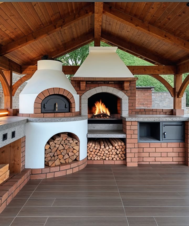 Design della Cucina allAperto: Funzionalità e Stile in Armonia 

1 Il forno a legna per pizza
Non è solo un modo per preparare pizze dal gusto unico, ma anche il cuore sociale della cucina allaperto. Attira amici e familiari intorno al fuoco e trasforma ogni cena in un momento speciale.

2 Il camino a gas
Perfetto per riscaldare le serate fresche e creare atmosfera accogliente. Con lui, lo spazio esterno resta vivibile tutto lanno e non serve nemmeno coprirsi con tre plaid! 

3 Materiali che contano
Mattoni per resistenza, pietra per superfici eleganti e legno per calore estetico. Questo mix non solo dura nel tempo ma si integra con la natura circostante.

4 Spazi di stoccaggio intelligenti
Legna sempre a portata di mano, mobili integrati e ordine sotto il piano di lavoro. Niente più corse caotiche a cercare la legna allultimo minuto!

5 Area salotto
Un must per condividere pasti e chiacchiere. Che sia un tavolo rustico o un angolo lounge, è il dettaglio che fa davvero la differenza.

 Perché scegliere una cucina allaperto?

Aumenta il valore della casa.

Rende le feste e i barbecue più comodi e divertenti.

Avvicina alla natura e regala momenti di relax autentico.

Ti piacerebbe avere un forno a legna nel tuo giardino per sfornare pizze come in pizzeria?