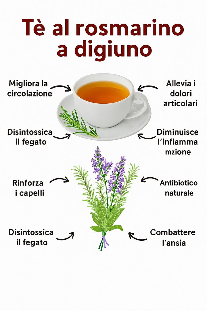 Tè al Rosmarino a Digiuno: Scopri Tutti i Benefici per Corpo e Mente
Introduzione
Il tè al rosmarino non è solo una bevanda aromatica: è un vero e proprio elisir di benessere!  Bere questa tisana a digiuno è un gesto semplice che può trasformare la tua routine mattutina in un potente rituale di salute naturale.

Se sei alla ricerca di modi naturali per depurare il corpo, migliorare la circolazione o alleviare tensioni, il tè al rosmarino può essere la risposta. In questo articolo scoprirai come prepararlo, tutti i suoi benefici, gli errori da evitare e tanti consigli pratici per integrarlo al meglio nella tua giornata.

Scopri anche la nostra guida su come preparare tisane detox per variare le tue bevande salutari!

 Cosè il Tè al Rosmarino
Il tè al rosmarino è un infuso ottenuto dalle foglie fresche o essiccate di rosmarino Rosmarinus officinalis, unerba aromatica molto diffusa nella cucina mediterranea.

Questa pianta non è solo un condimento pregiato: da secoli viene usata nella medicina popolare per le sue proprietà benefiche. Preparare il tè al rosmarino significa estrarre i principi attivi della pianta in modo semplice e naturale.

Parole chiave: infuso al rosmarino, tisana detox, rimedi naturali.
 Maggiori informazioni nel primo commento.
