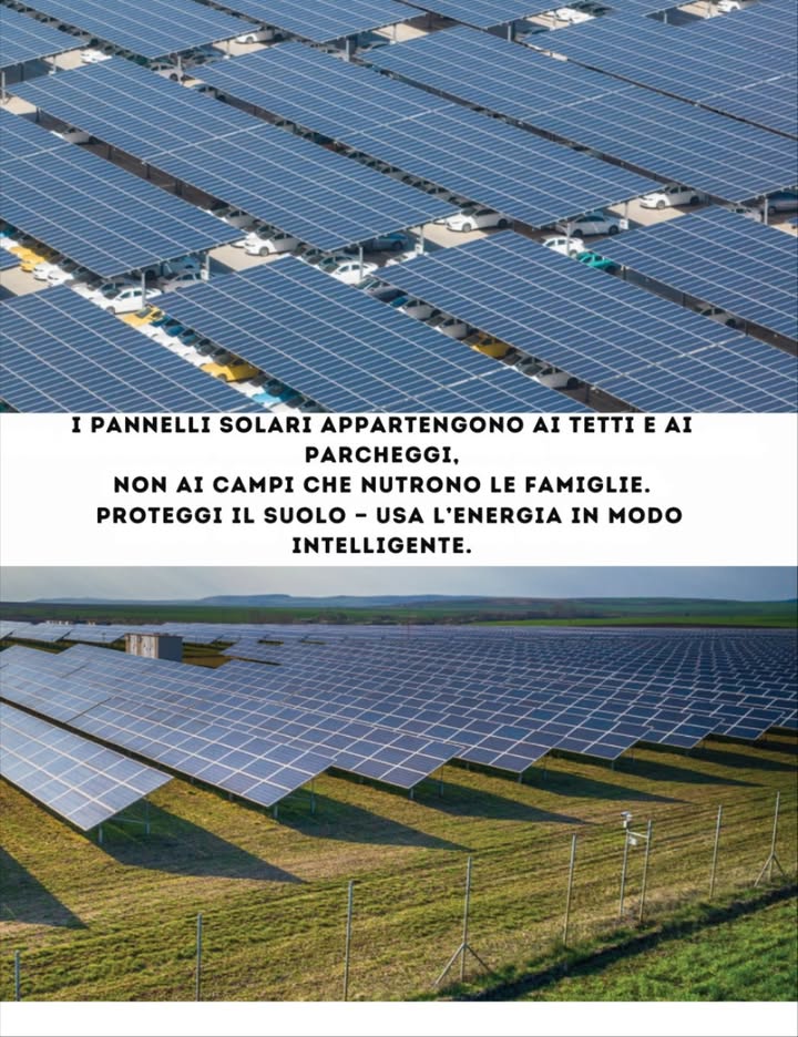 Diamo priorità allenergia solare! 
Invece di installare i pannelli solari sui terreni agricoli, perché non metterli nei parcheggi?
È un modo più intelligente di utilizzare lo spazio!
#EnergiaSolare #VitaSostenibile
