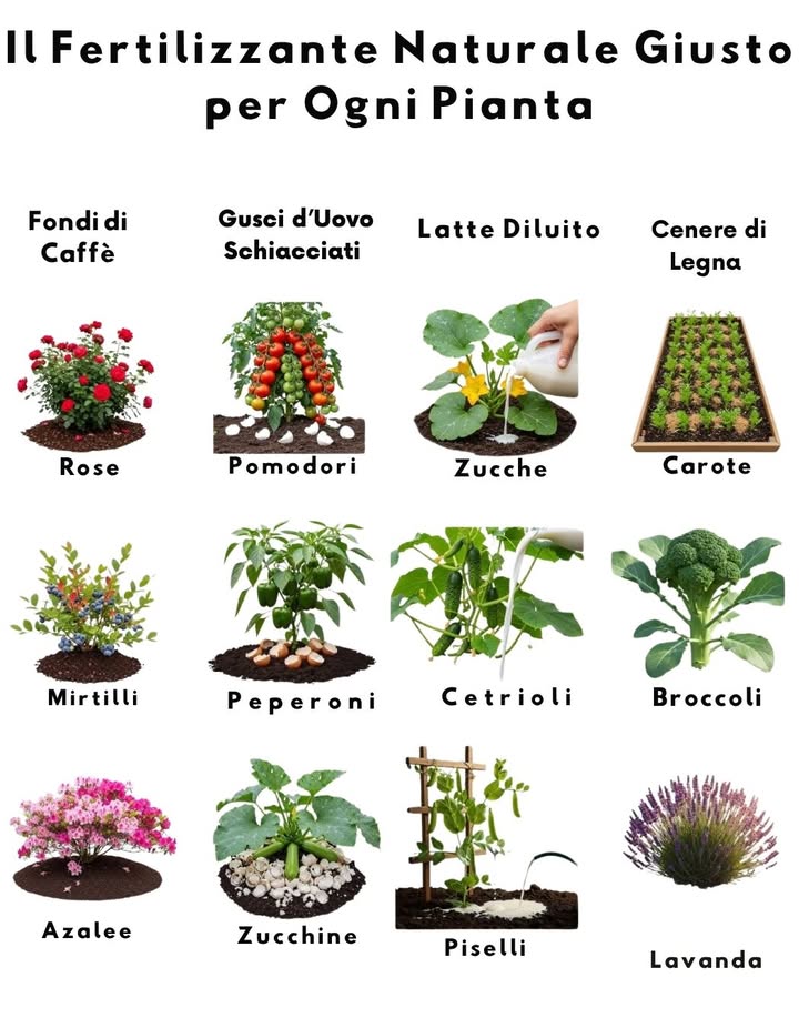 Potenziate il vostro giardino in modo naturale con il giusto ammendante fatto in casa.
– I fondi di caffè acidificano il terreno, perfetti per le rose e i frutti di bosco.
– I gusci duovo schiacciati aggiungono calcio per le piante da frutto
– Il latte diluito rafforza le zucche, i cetrioli e i piselli.
– La cenere di legno fornisce potassio e aumenta il pH per le colture a radice.
– Ogni pianta trae il massimo beneficio da uno specifico apporto di sostanze nutritive
– Semplici scarti di cucina = raccolti più forti e sani

 Nutrire il terreno, alimentare lorto in modo naturale