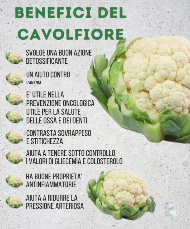 Cavolfiore: un tesoro per la salute 復
Ricco di vitamine C e K, fibre e antiossidanti, il cavolfiore aiuta a rinforzare il sistema immunitario, favorisce la digestione e contribuisce al benessere del cuore.
Grazie alle sue proprietà depurative, è perfetto per sostenere il fegato e mantenere lorganismo in equilibrio naturale.
#cavolfiore #benefici #benessere