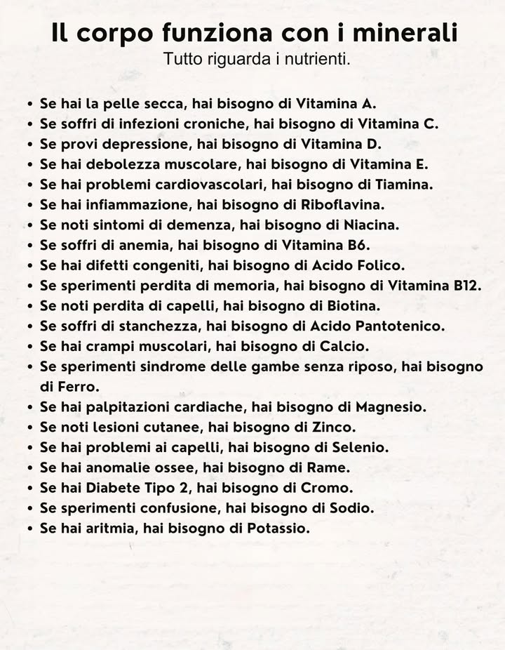 Il corpo funziona grazie ai minerali