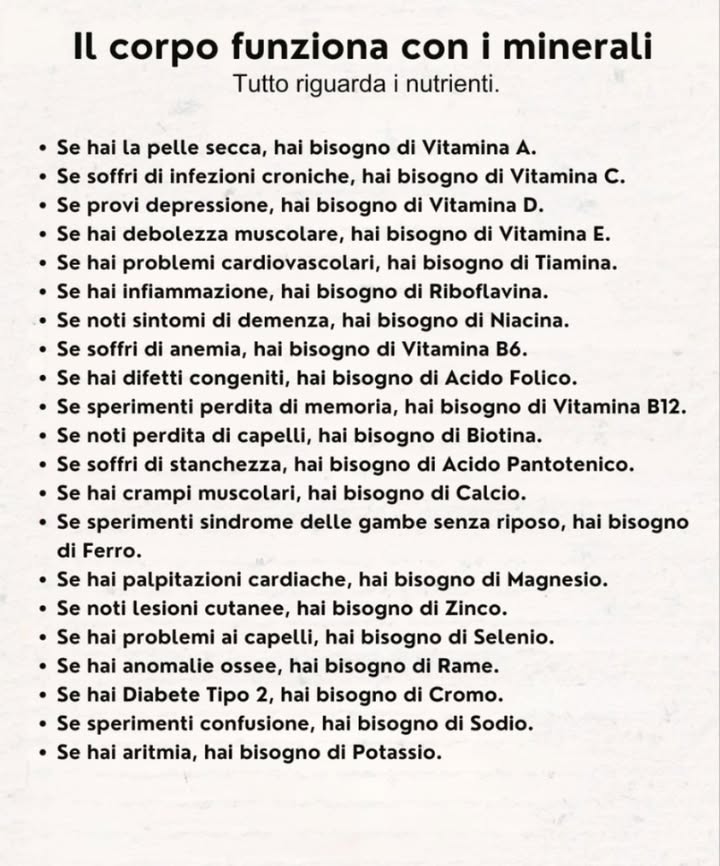 Il corpo funziona grazie ai minerali