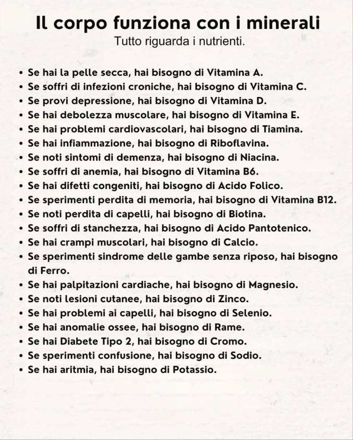 Il corpo funziona grazie ai minerali